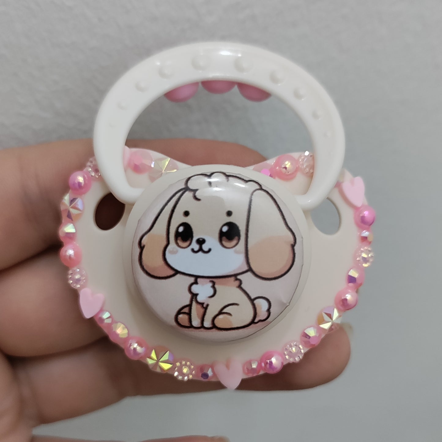 'Pup' Pink Puppy Small Shield Remake Paci