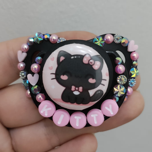 'Kitty' Black and Pink Cat Remake Paci